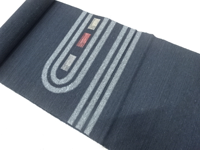 JAPANESE KIMONO / ANTIQUE BOLT FOR NAGOYA OBI / SILK / TSUMUGI / WOVEN ABSTRACT PATTERN